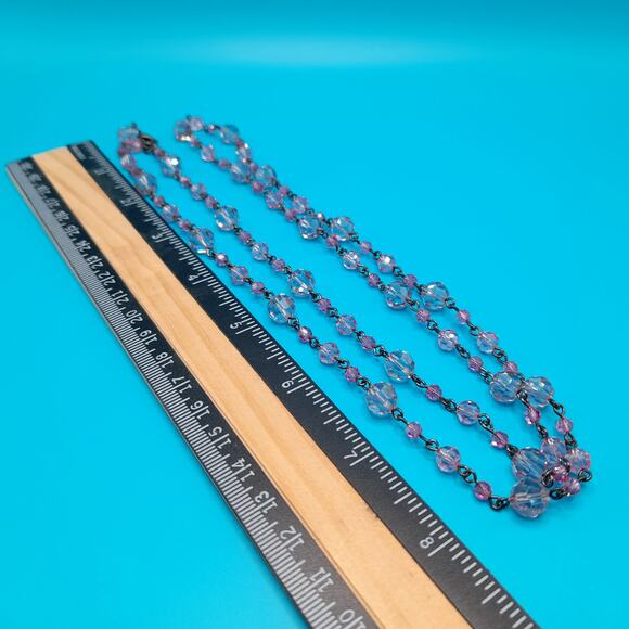 Vintage Pink Crystal Bead Wire Wrapped Necklace, Pink Beads, 34 Inches - Picture 8 of 10
